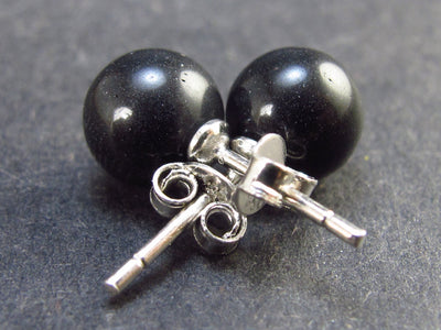 Black Onix 8mm Round Sterling Silver Stud Earrings from Mexico - 0.8"