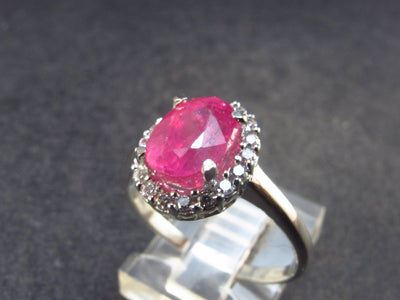 Ruby Faceted Crystal Sterling Silver Ring with CZ - 2.77 Grams - Size 7