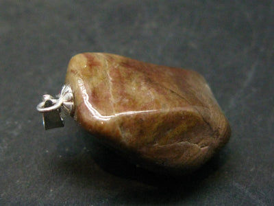 Rare Tumbled Brownish Pink Bustamite Silver Pendant with Attractive Pattern From South Africa - 1.2" - 8.3 Grams