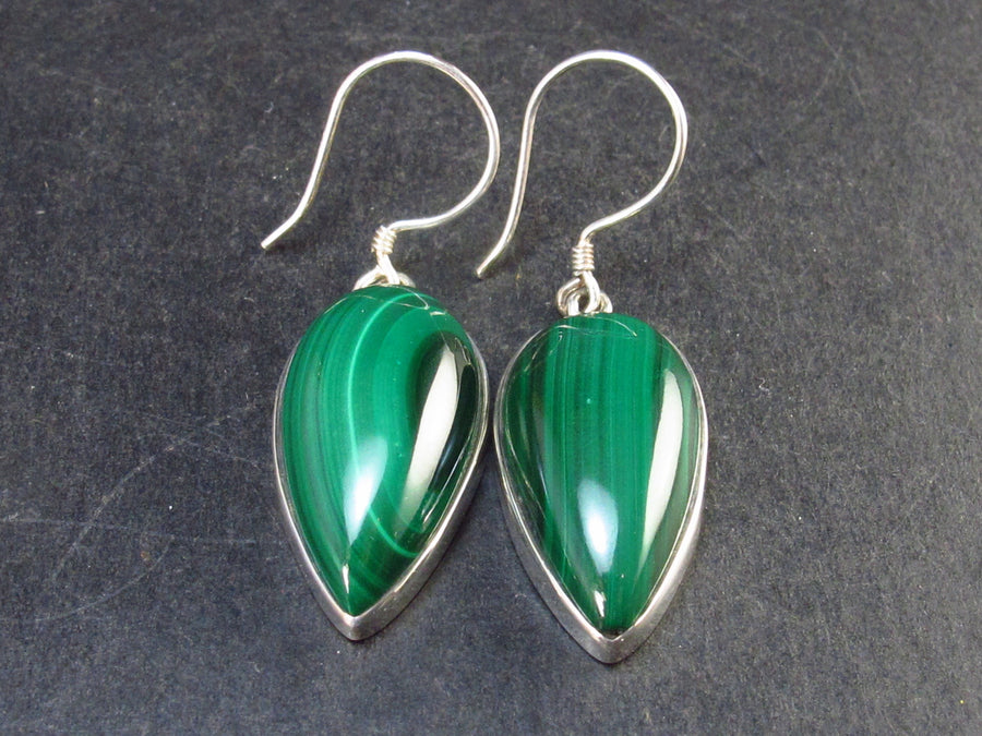 Queen of Green!! Rich Vivid Vibrant Green Malachite Dangling outlets SS Earrings - 1.9