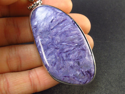 Lilac Stone!!! Stunning Silky Charoite Sterling Silver Pendant From Russia - 2.4" - 16.8 Grams