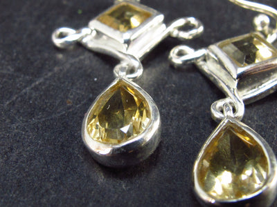 Stone of Success!! Natural Faceted Golden Yellow Citrine 925 Sterling Silver Drop Earrings - 2.5 Grams