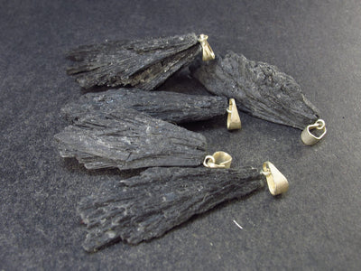 Lot of 5 Black Kyanite Crystal Pendants From Brazil