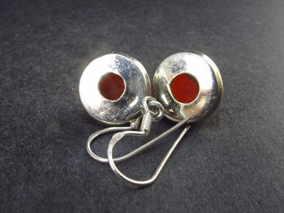 Round Cabochon Natural Carnelian 925 Silver Earrings - 7.86 Grams