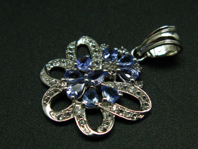 Natural Faceted Tanzanite Zoisite Flower 925 Sterling Silver Pendant from Tanzania - 1.2"