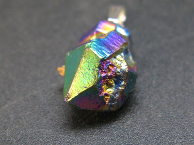 Titanium Coated Aura Rainbow Natural Amethyst Flower Druse Raw Crystal Silver Pendant from Morocco - 1.1"