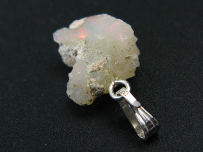 Natural Unpolished Rough Opal With Play of Color 925 Silver Prndant from Ethiopia - 0.9"