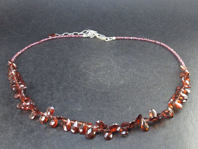 Natural Red Garnet Almandine Teardrop Shaped and Tiny Faceted Bead Necklace - 19.5" - 18.6 Grams