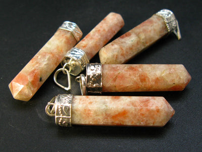 Lot of 5 Natural Sunstone Pencil Point Pendant from India - 1.9"