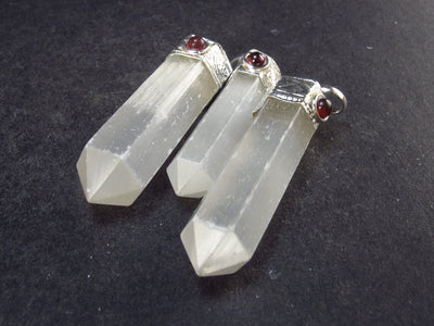 Set of 3 Selenite and Garnet Pendants From Morocco