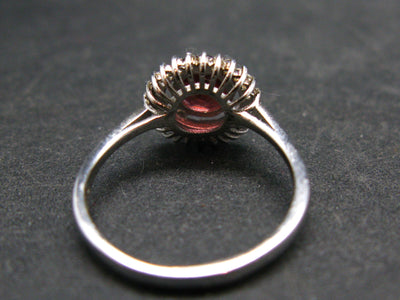 Natural Faceted Red Garnet Rhodium Plated Sterling Silver Ring with CZ - Size 7