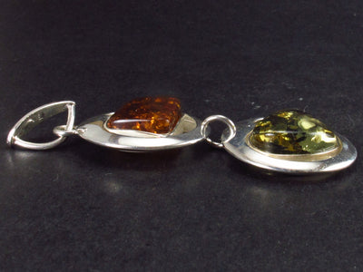 Natural Cognac and Green Color Baltic Amber 925 Silver Pendant - 2.6"