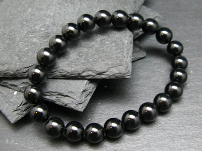 Black Spinel Genuine Bracelet ~ 7 Inches ~ 8mm Round Beads