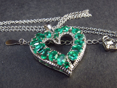 Genuine Emerald Silver Pendant in 925 Sterling Silver With Chain - 2.98 Carats - 1.2"