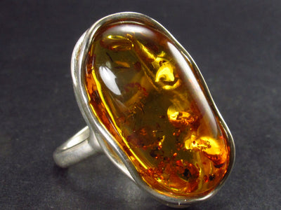 Natural Cognac Color Baltic Amber 925 Silver Ring - Size Adjustable