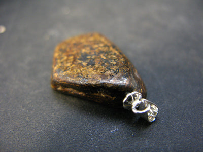 Tumbled Bronzite (Enstatite) Silver Pendant From US - 1.3" - 5.7 Grams