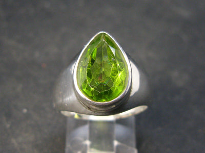 Natural Faceted Peridot Olivine Sterling Silver Ring - Size 8