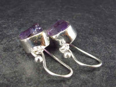 Natural Raw Gemmy Amethyst Crystal Sterling Silver Dangle Shepherd Hook Earrings From Mozambique - 1.0" - 3.2 Grams