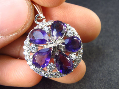 Genuine Rich Purple Faceted Amethyst Sterling Silver Pendant From Brazil - 1.1" - 4.14 Grams