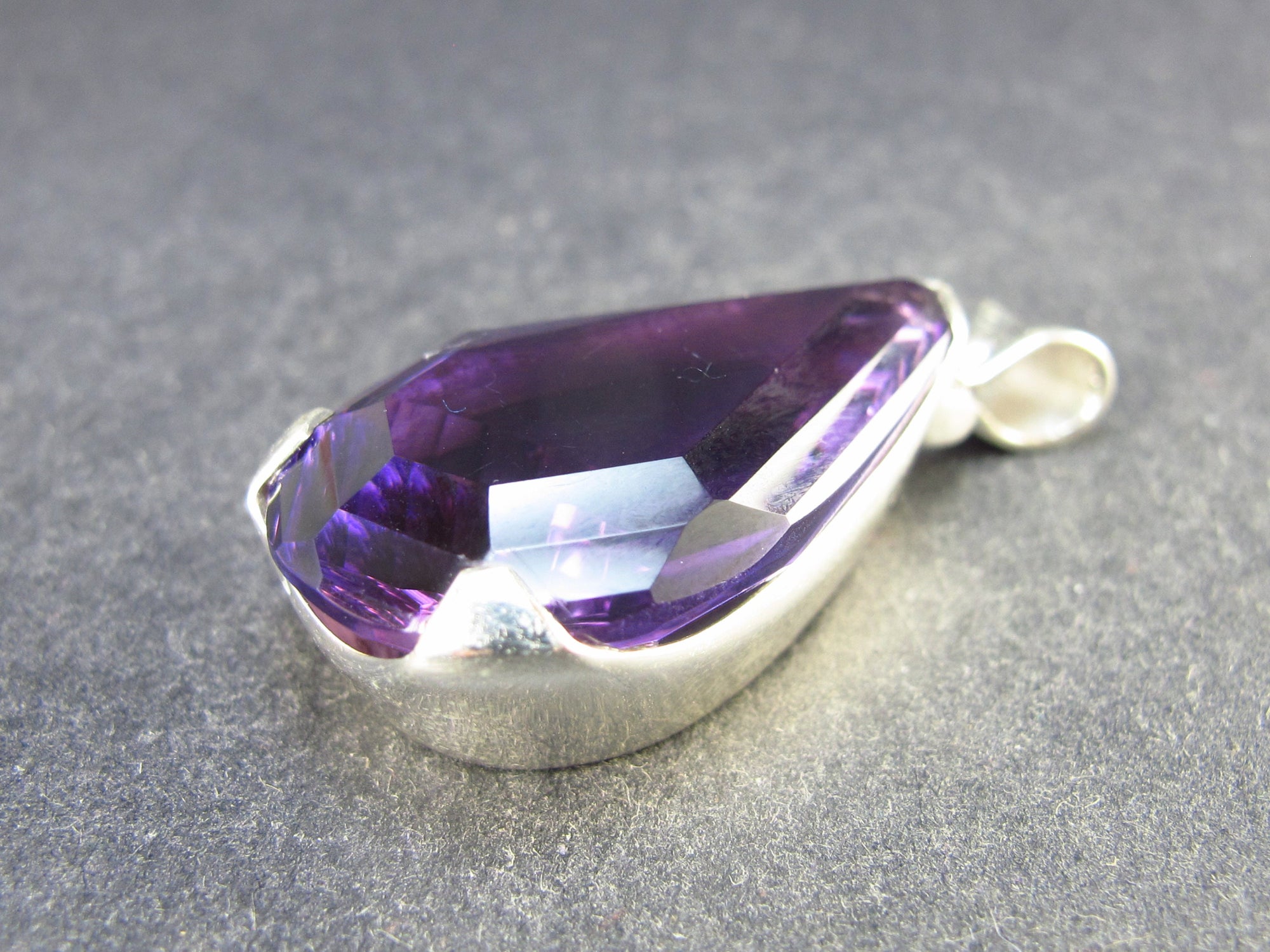 Large Genuine Rich Purple Faceted Amethyst Sterling Silver Pendant From  Brazil - 1.6