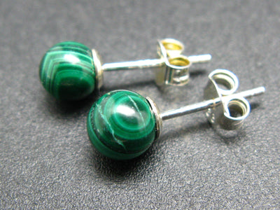 The Most Classic Earring Styles!! Natural 6mm Round Ball Malachite Gemstones 925 Silver Stud Earrings
