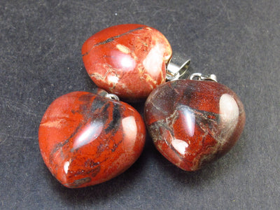 Lot of 3 Natural Puffed Heart Red Jasper Pendant from Madagascar