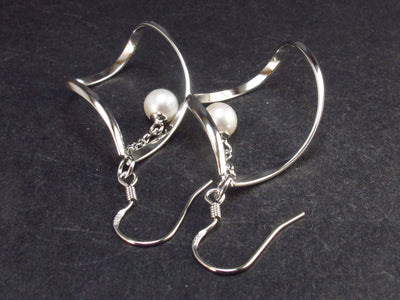 Cultured Freshwater White Pearl Dangle Chain 925 Silver Earrings - 1.9"