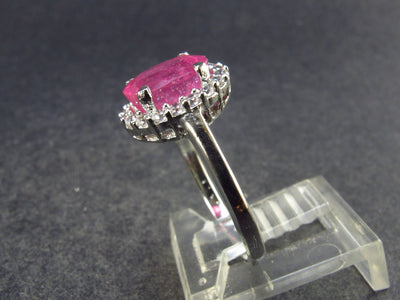 Ruby Faceted Crystal Sterling Silver Ring with CZ - 2.77 Grams - Size 7
