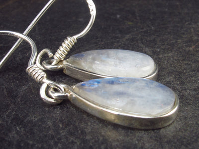 Pear Shaped Cabochon Natural Moonstone 925 Sterling Silver Drop Earrings - 1.3" - 3.1 Grams