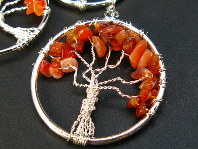 Set of Three Natural Carnelian Tree of Life Healing Necklace Pendant