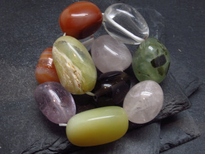 Rose Quartz + Amethyst + Carnelian + Quartz + Opal + Prehnite Genuine Bracelet ~ 7 Inches ~ Tumbled Beads