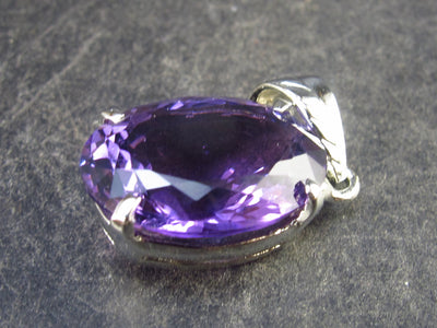 Large Genuine Rich Purple Faceted Amethyst Sterling Silver Pendant From Brazil - 1.1" - 3.8 Grams