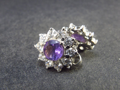 Rich Purple Amethyst Faceted Stud Earrings In Sterling Silver with CZ from Brazil - 4.56 Grams