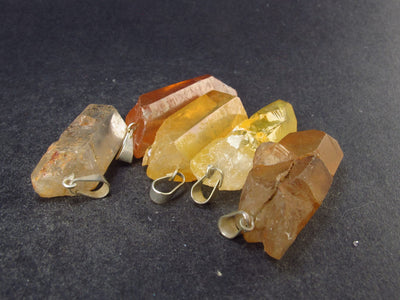 Set of 5 Tangerine Quartz Crystal Pendants From Brazil