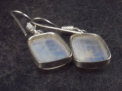 Cabochon Natural Moonstone 925 Sterling Silver Drop Earrings - 1.2" - 3.09 Grams