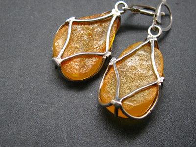 Nature’s Time Capsule!! Big Natural Butterscotch Color Baltic Amber Dangle 925 Silver Leverback Earrings - 1.9"