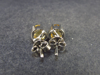 Stone of Success!! Natural Faceted Golden Yellow Citrine Sterling Silver Stud Earrings - 2.30 Grams