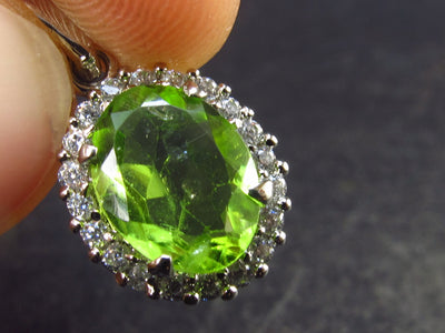 Peridot Olivine Faceted Pendant in SS With CZ From Arizona - 0.8" - 1.92 Grams