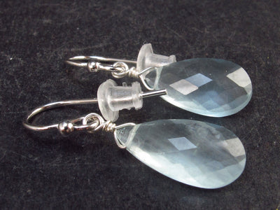 Natural Aquamarine Faceted Teardrop 925 Sterling Silver Earrings - 1.1" - 1.9 Grams