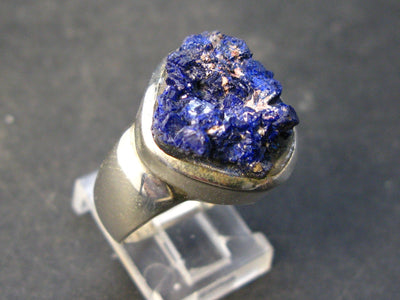 Deep Blue Evening Sky above Desert!! Saturated Royal Blue Rough Azurite Sterling Silver Ring - Size 8.5
