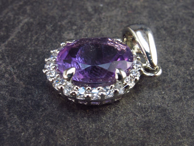 Genuine Faceted Oval Amethyst Sterling Silver Pendant From Brazil - 0.8" - 1.90 Grams