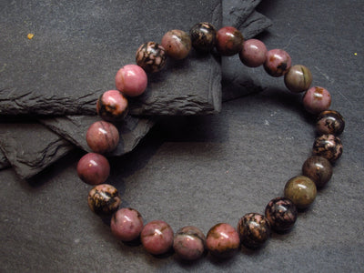 Rhodonite Genuine Bracelet ~ 7 Inches ~ 8mm Round Beads