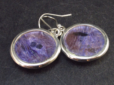 Lilac Stone!!! Stunning Silky Charoite AAA Quality Earrings From Russia - 1.4" - 10.4 Grams