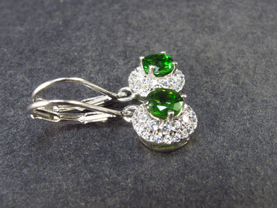 Natural Intense Forest Green Faceted Chrome Diopside Dangle 925 Silver Leverback Earrings from Russia - 1 Carat