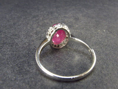 Ruby Faceted Crystal Sterling Silver Ring with CZ - 2.77 Grams - Size 7