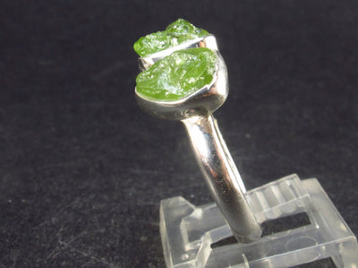 Natural Raw Peridot Olivine Sterling Silver Ring - Size Adjustable - 3.90 Grams