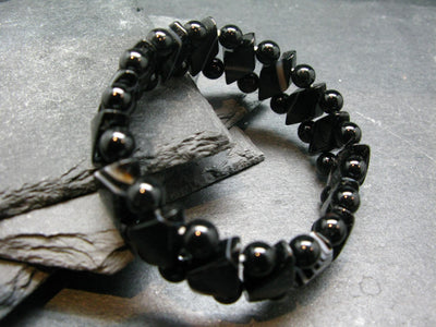 Black Agate Genuine Bracelet ~ 7 Inches ~ Mixed Beads