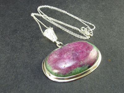Ruby In Zoisite Silver Pendant with Silver Chain from India - 1.6" - 14.8 Grams
