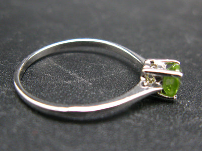 Cute Natural Gemmy Faceted Peridot Olivine Rhodium Plated Sterling Silver Ring - Size 8.5