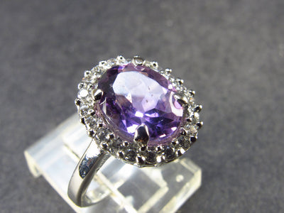 Siberian Amethyst!! Natural Faceted Rich Purple Amethyst 925 Silver Ring with CZ - 2.64 Grams - Size 5